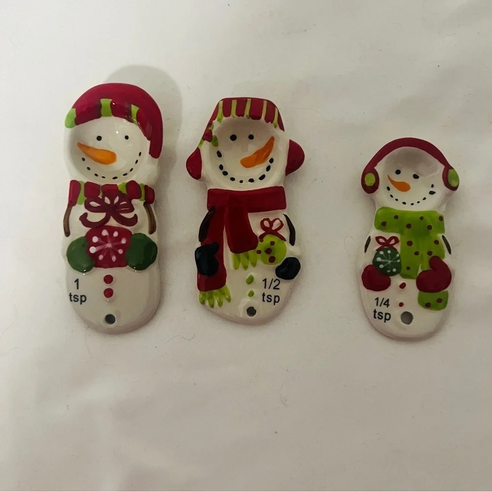 Pier 1 Snowman Measuring Spoons Set of 3 Christmas Decor Kitchen Whimsical Touch